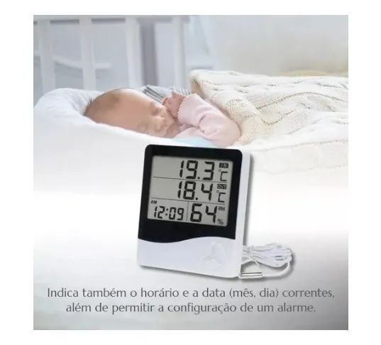 Termo-higrômetro Umidade Relógio Temperatura Sensor Externo - Foto 2
