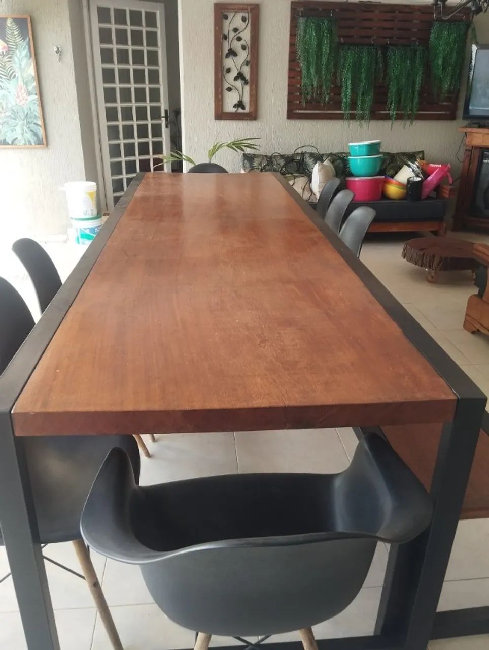 Mesa para áera de lazer, de madeira maciça com ferro, com 3 metros de comprimento - Foto 3