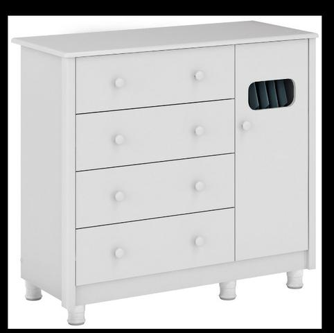 Frete Grátis - Cômoda Infantil 4 Gavetas 1 Porta - Léo *NOVO - Foto 2