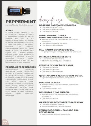 Óleo Essencial 100% Puro Peppermint 5ml Hortelã Pimenta