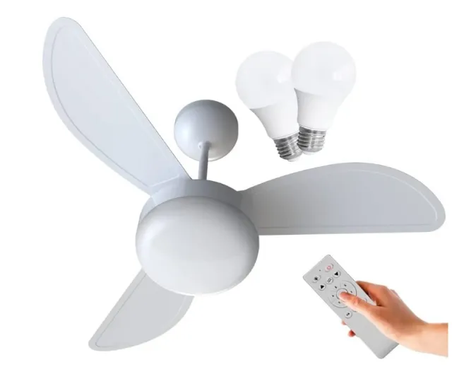 Ventilador de teto regulável com luz, lustre de LED E27 com rotação de 360°  com controle remoto, 3 velocidades de vento, para cozinha, sala de estar  (48W)