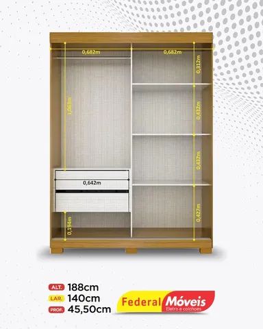 Guarda Roupa 2 Portas 2 Gavetas Com Espelho 100% MDF Super Lindo Fazemos Entrega - Foto 2