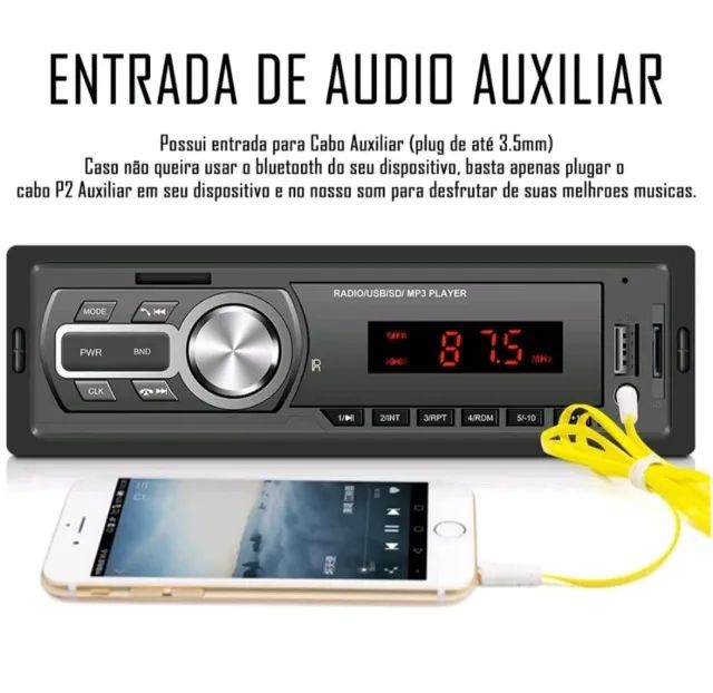Som para Carro 1 Din usb FM Auxiliar SD card - Foto 3