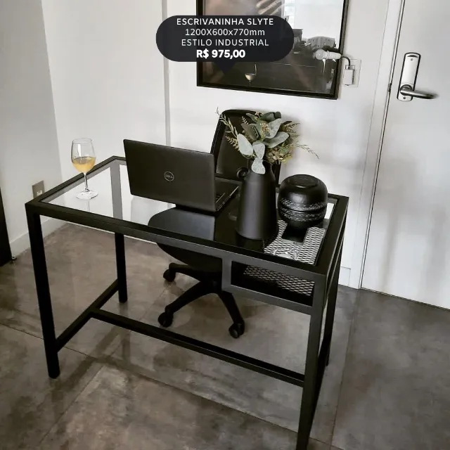 Escrivaninha Style Estilo Industrial em Ferro + Vidro