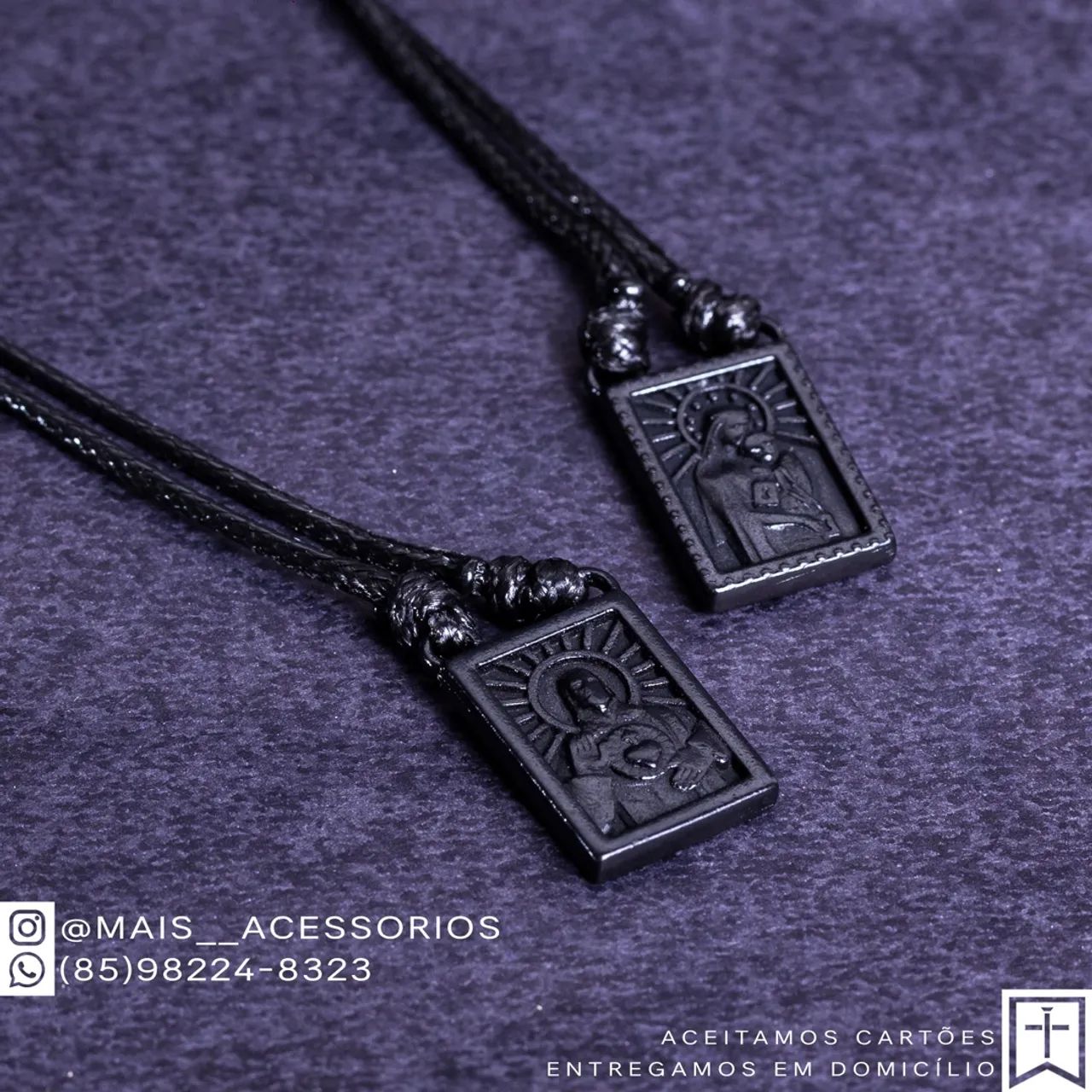 Escapulário black estiloso - Jesus e Nossa Senhora