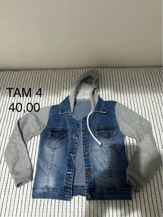 Jaqueta Jeans com Capuz Moletom - Tam 4 - Foto 2