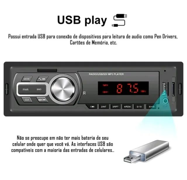 Som para Carro 1 Din usb FM Auxiliar SD card - Foto 2