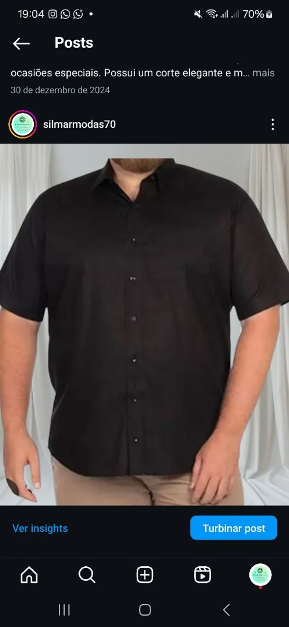Camisa social preta manga curta