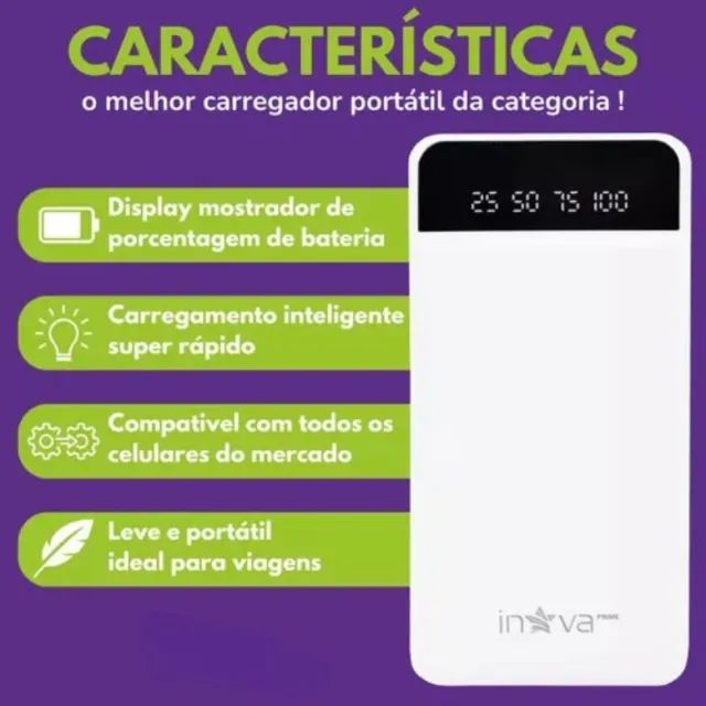 PowerBank Bateria 30.000Mah Inova Carga Rápida já com cabos ( Preto ou Branco) NOVO - Foto 3