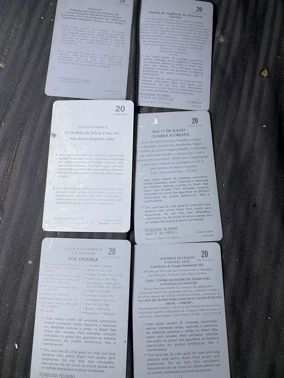 6 cartões telefônicos histórias de lenços guarda florestal orelhao telesp Amazônia  - Foto 2