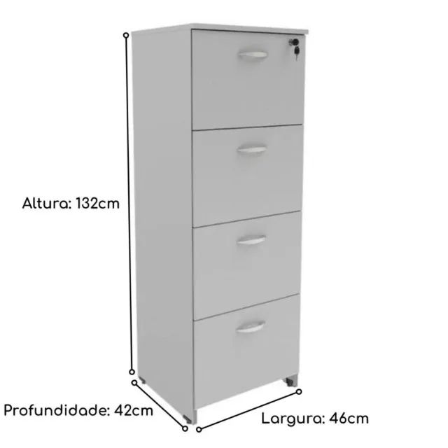 Arquivo de Madeira 4 Gavetas Pasta Suspensa MDP 1,32×0,46×0,42m Cinza Modelo 21211 - Foto 3