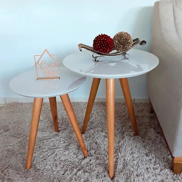 Conjunto de Mesa de apoio Valência com vidro laqueado