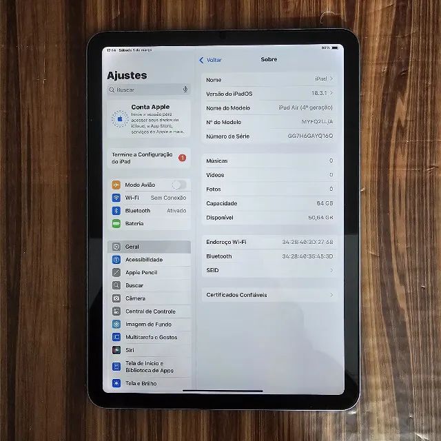 Apple iPad Air (4ª geração) Wi-Fi 64GB Sky Blue Bateria 100% Garantia Apple até 04/25