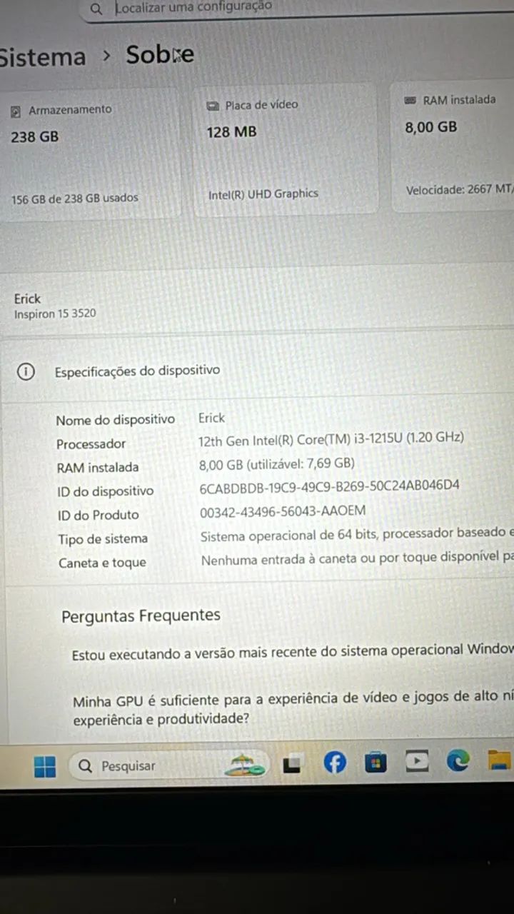 Notebook Dell Inspiron I15-i120k-a10p 15.6 I3 8gb 256gb W11 - Foto 4