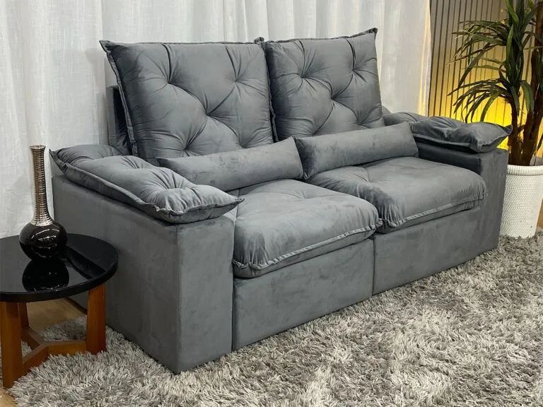 Sofá Retrátil Reclinável 2 Lugares 200cm Veludo Cinza - Foto 2