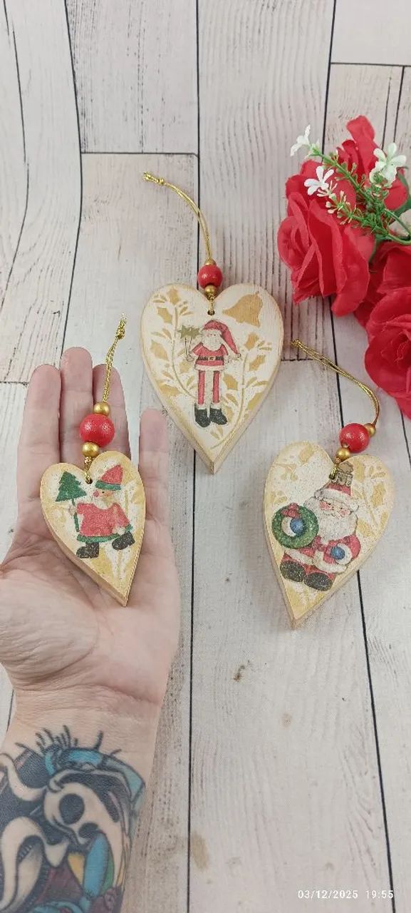 Trio de penduricalhos natalinos em pinus  - Foto 5