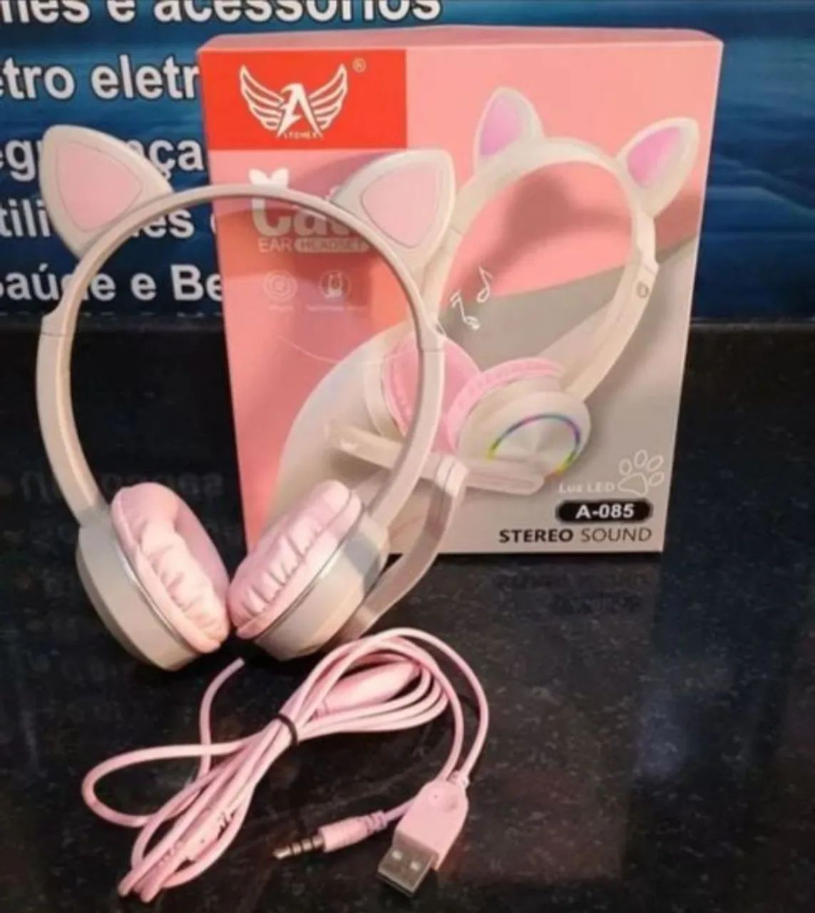 Fone de Ouvido Headset Feminino Olhera de Gato com Microfone 