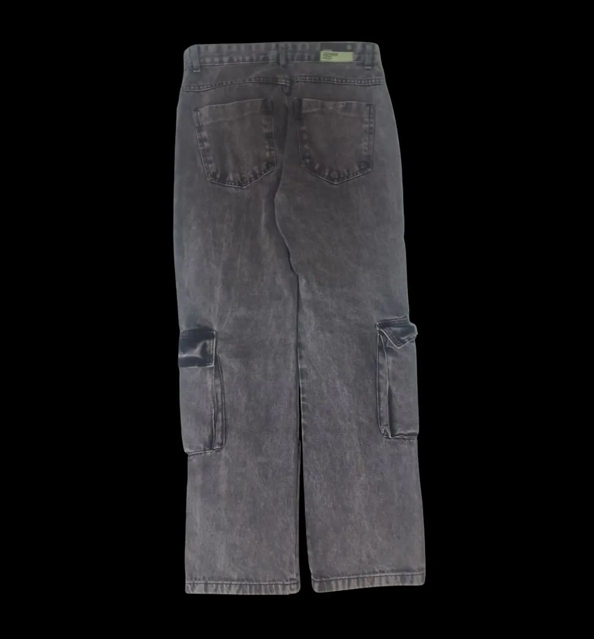 Calça Cargo Jeans Wide Leg Preta Estonada - Foto 2