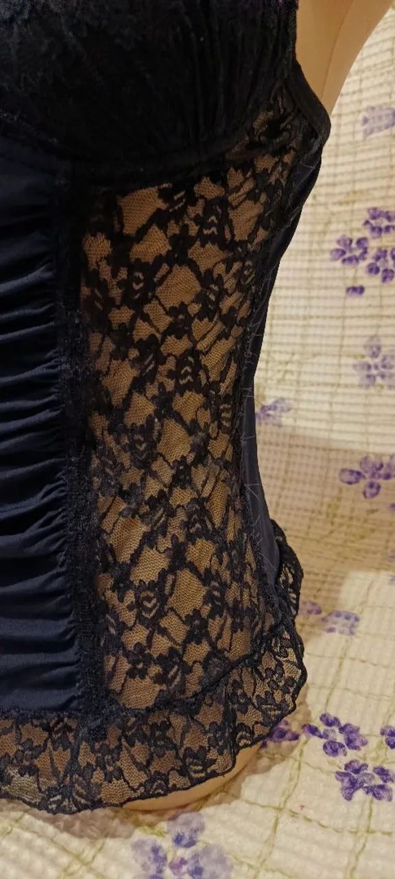 corset feminino preto com renda - Foto 3