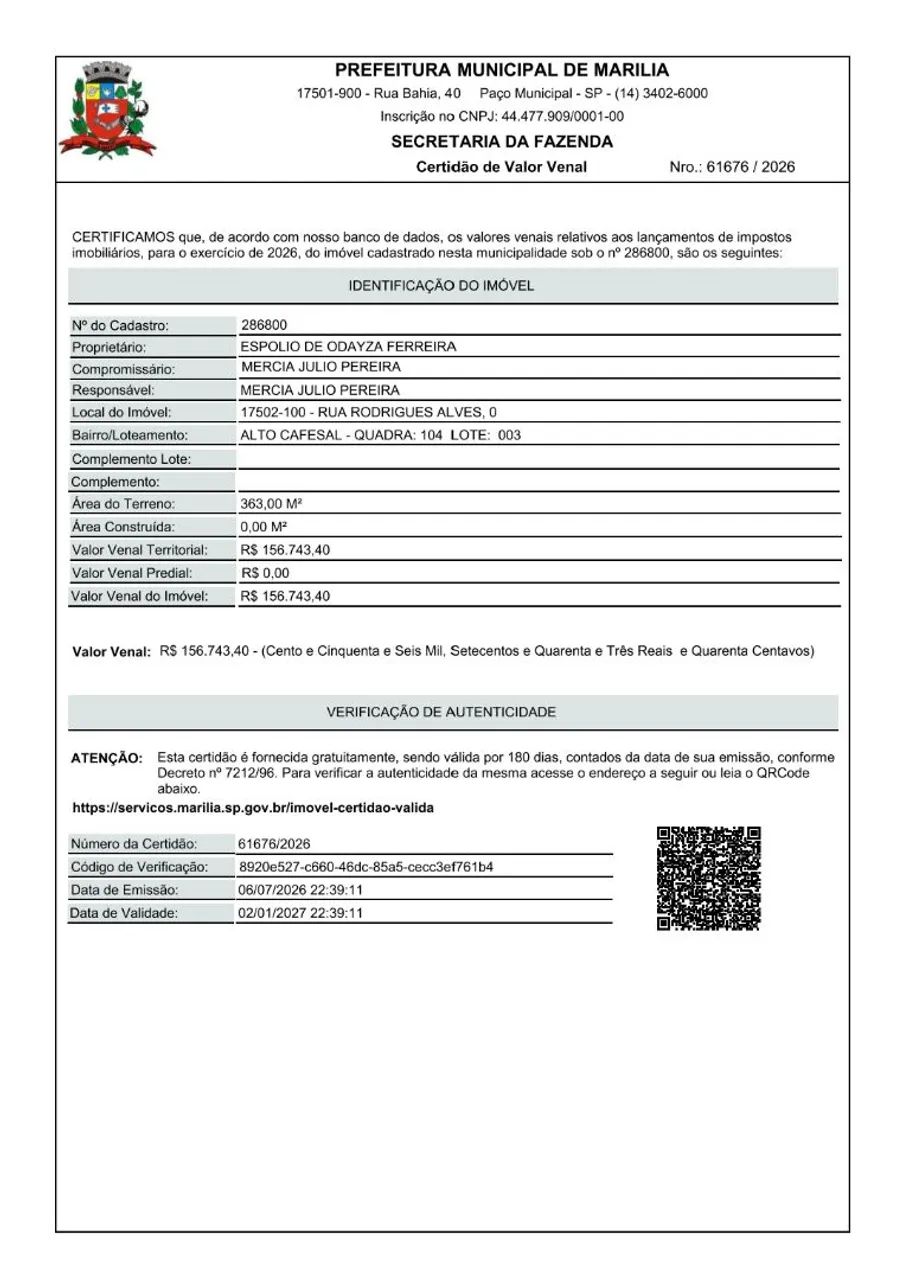 Vendo Terreno em Marília - SP