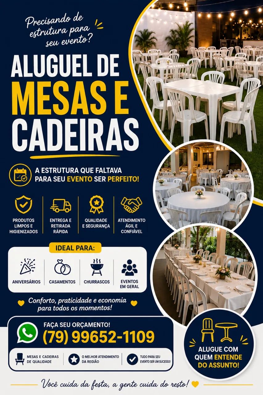Aluguel de mesas e cadeiras 