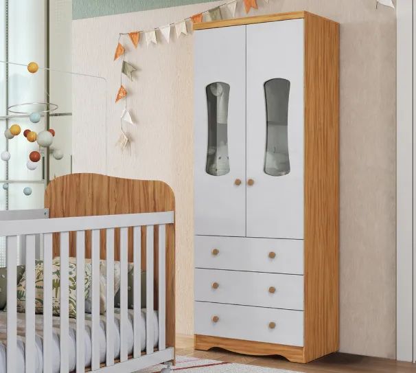 Roupeiro Infantil Luna Peroba 2 Portas e 3 Gavetas, 100% MDF