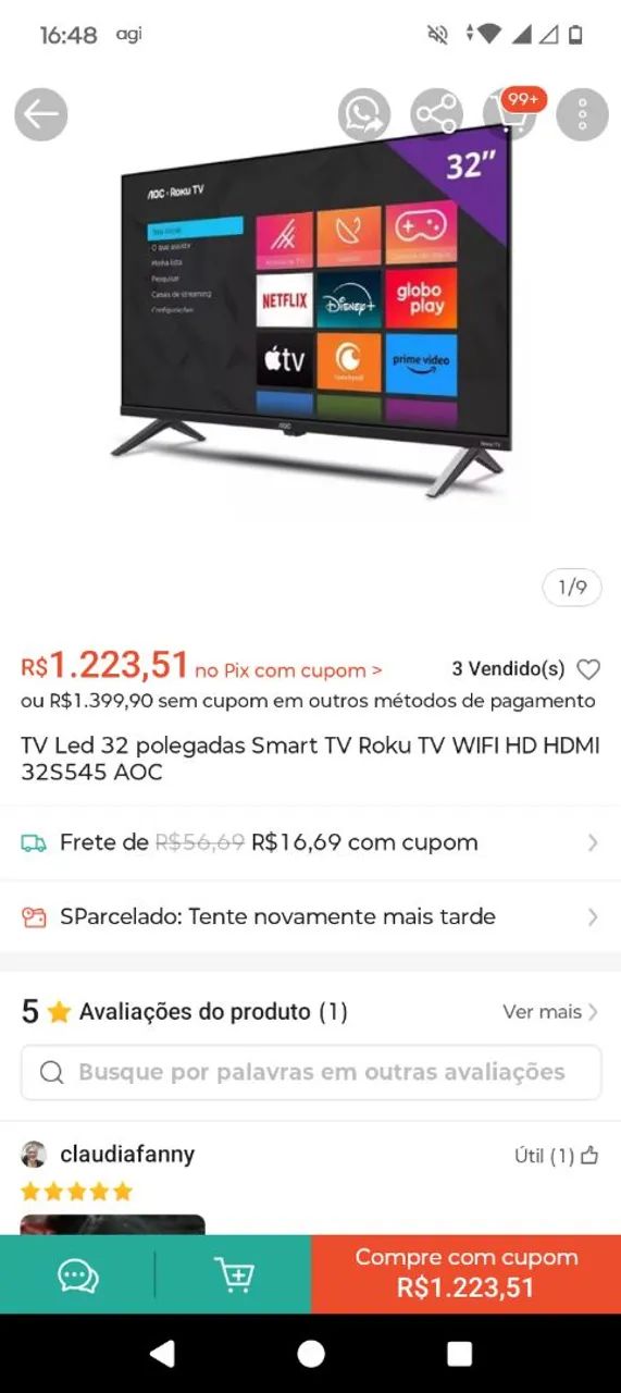 Smartv 32 polegadas Philco, lacrada sem uso 850 reais 
