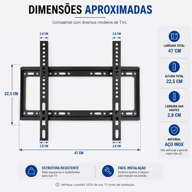 Suporte Tv Universal Modelo Fixo Aço 26 Ate 63 Polegadas - Foto 5