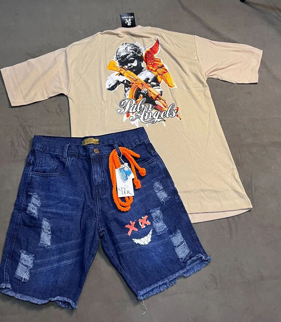 Kites de bermudas jeans e camisas de algodão modelos long - Foto 2