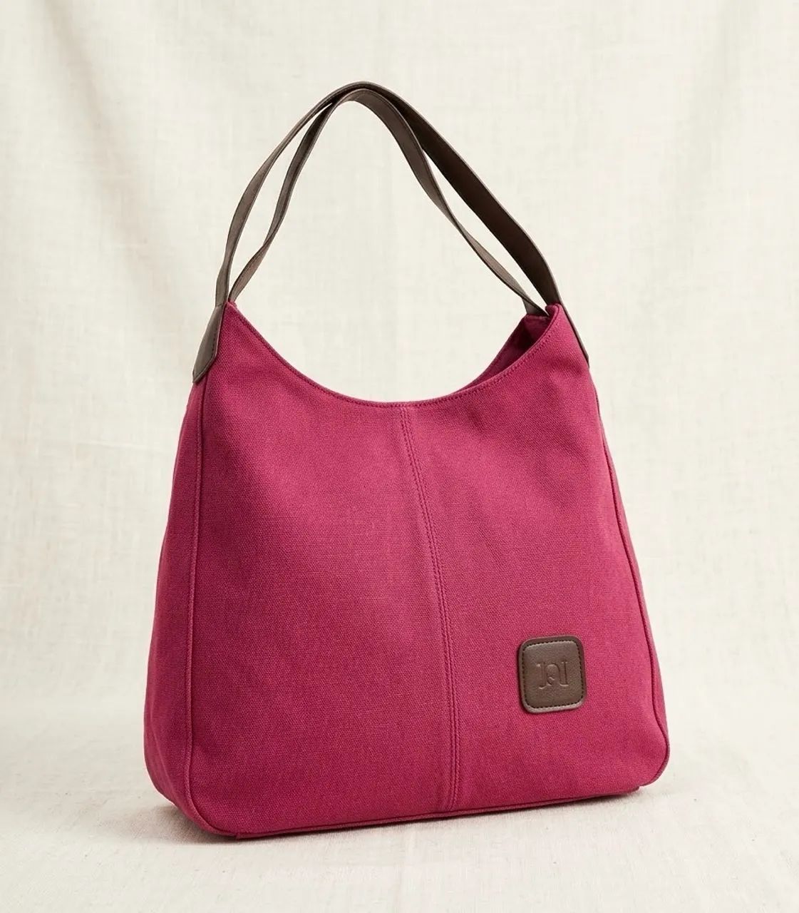 Bolsa lona rosa com alça em courino 