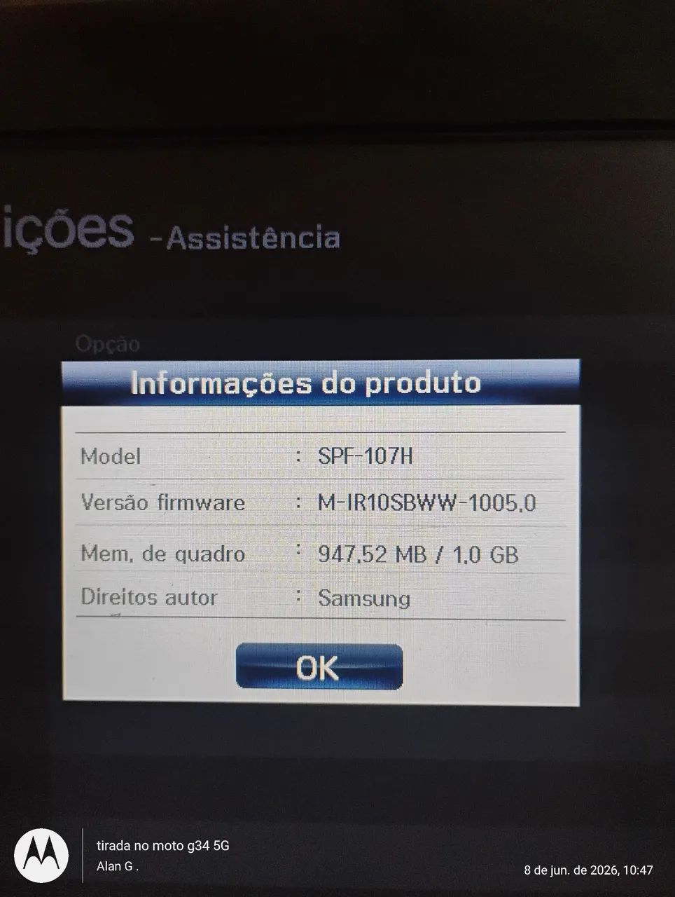 Porta retrato digital Samsung ( funcionando ) com fonte!!  - Foto 5