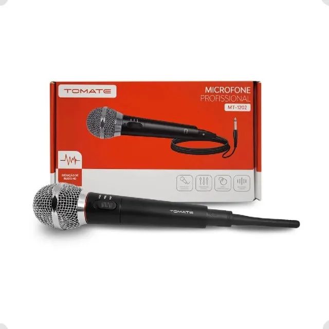 Microfone 2 Em 1 Profissional Com E Sem Fio Som Tv Karaoke - Foto 2