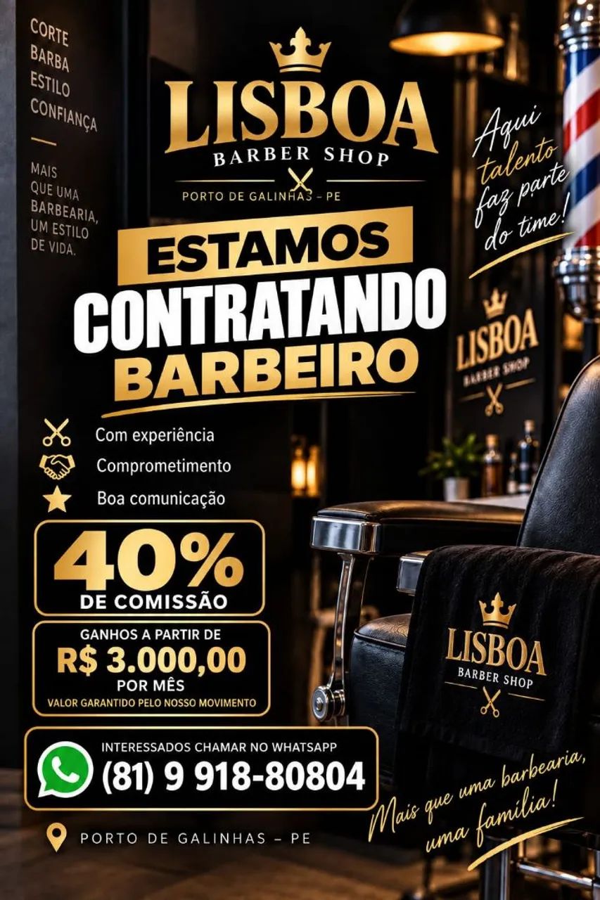 Vaga para barbeiro porto de galinhas 
