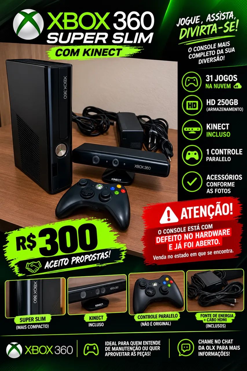 ? XBOX 360 SUPER SLIM ? R$ 300