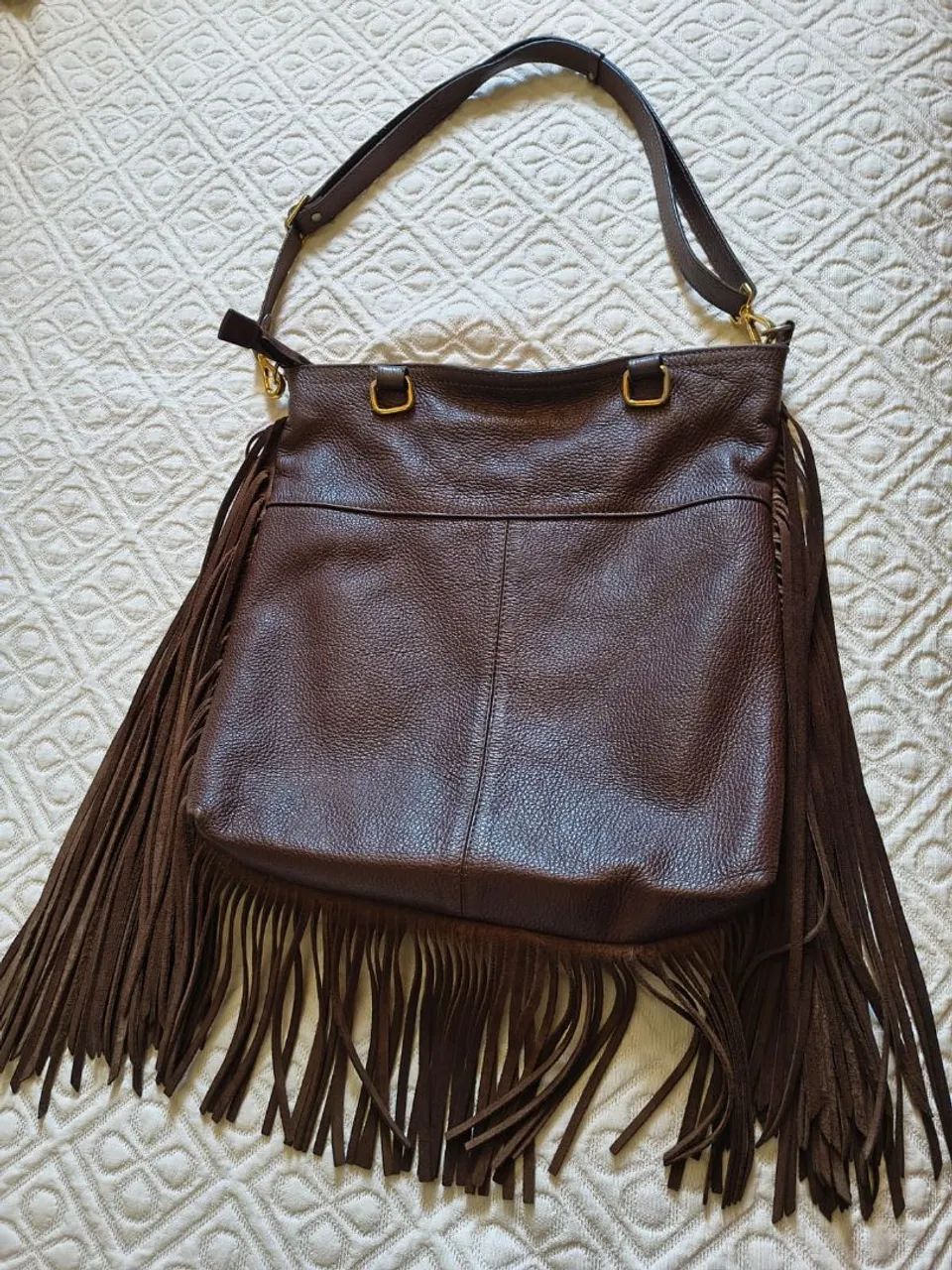 Bolsa de couro marrom com franjas - Foto 2