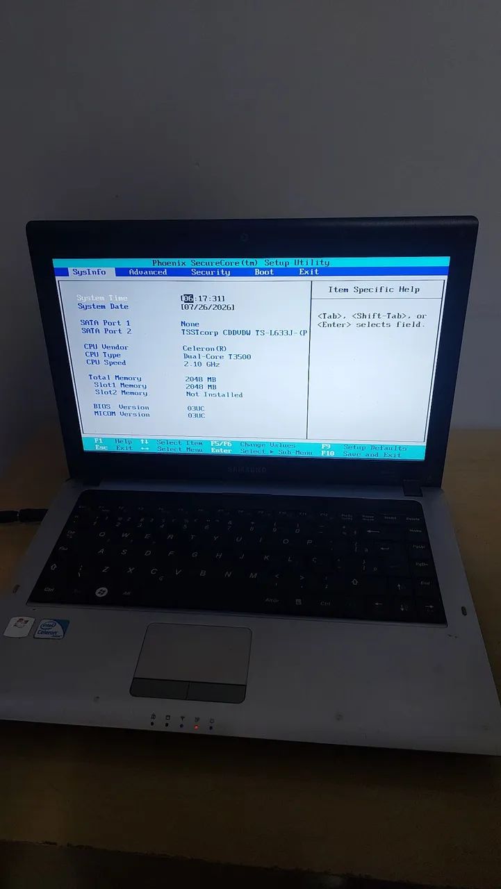 Notebook Samsung Sem Armazenamento e bateria nao segura carga