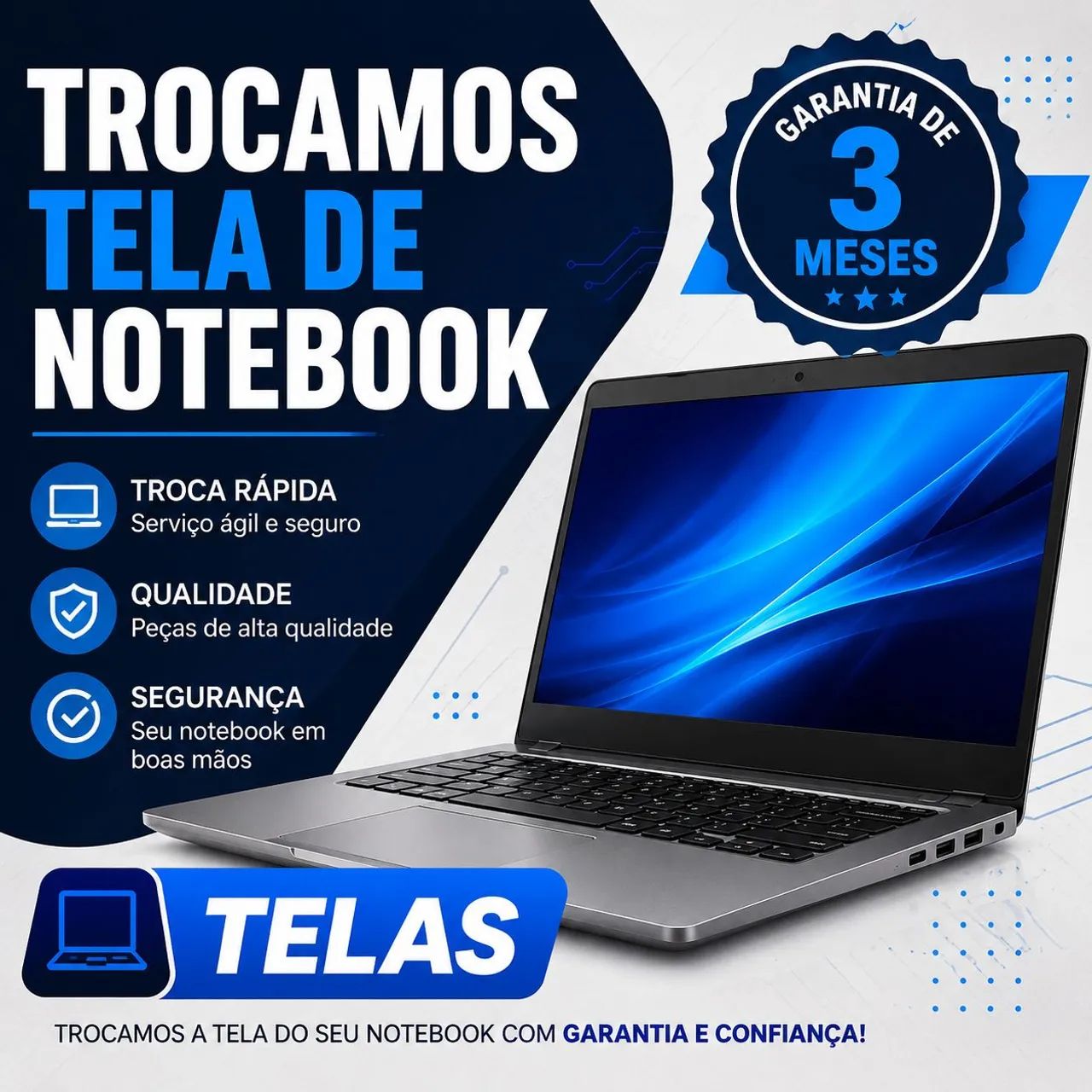 Troca de Tela de Notebook | Garantia de 3 Meses