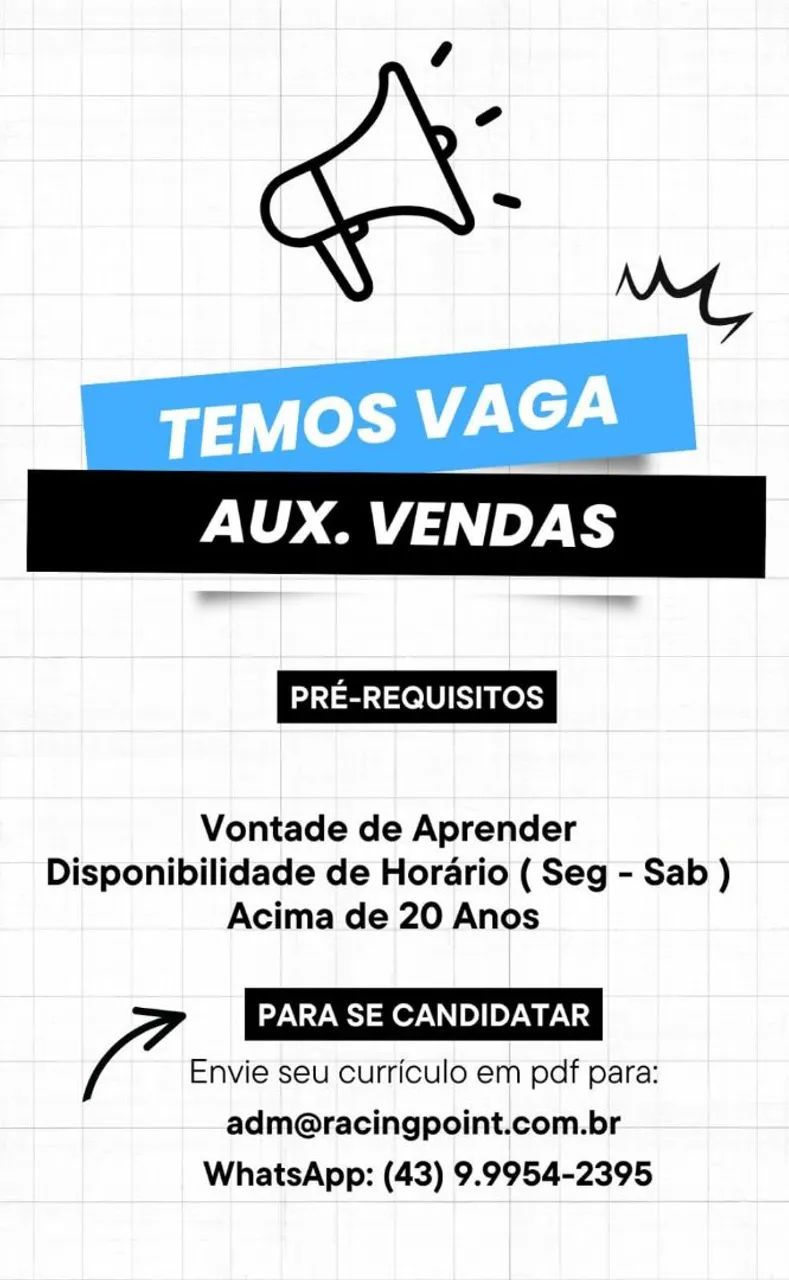 VAGA: AUXILIAR DE VENDAS E VENDEDOR(A) - Foto 2