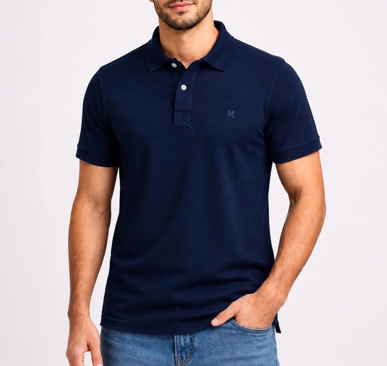 Camisa Polo Algodão Azul Mar 