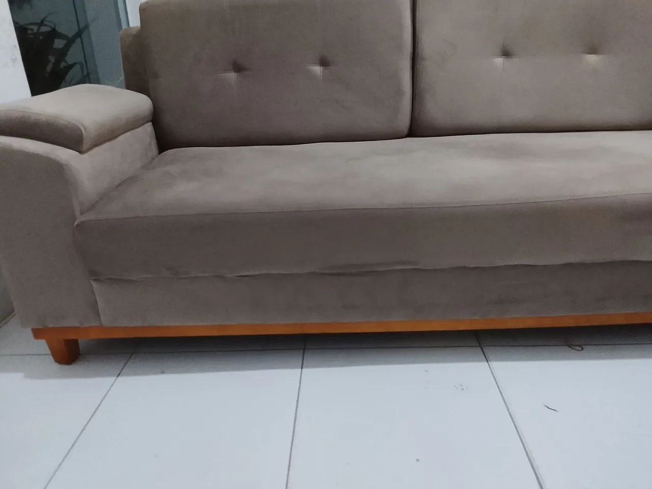 Sof á veludo kaki de 3 lugar  - Foto 2