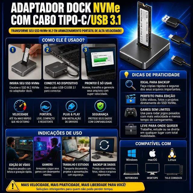 ADAPTADOR DOCK PARA SSD M.2 NVME - Foto 2