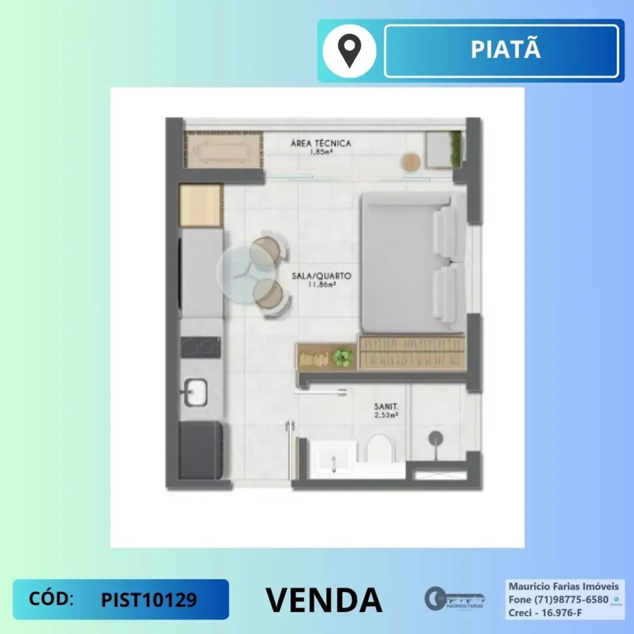 STUDIO COM 17M² EM PIATÃ PORTEIRA FECHADA - Foto 2