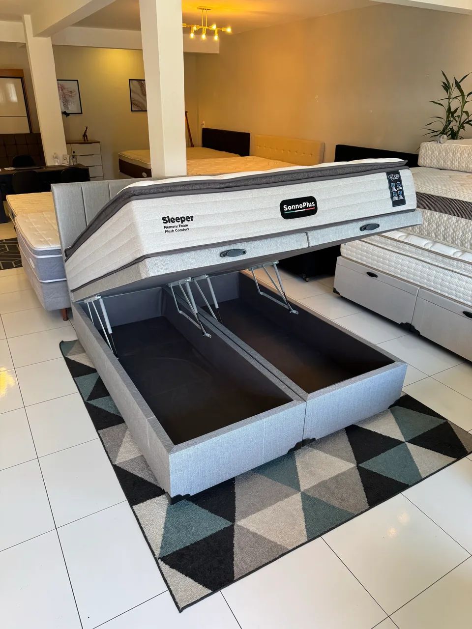 Cama BAÚ QUEEN COM COLCHÃO TOP E CABECEIRA - ENTREGA GRÁTIS! 