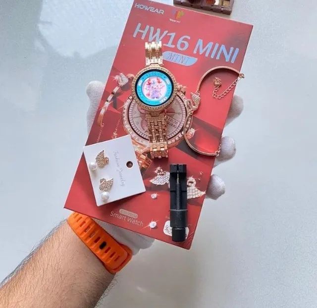 Smartwatch HW16 Mini Feminino Kit Luxo Pulseira Ajustável + Brinde