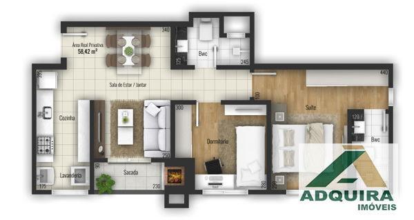 Apartamento com 2 quartos no Le Raffine Residence - Bairro Estrela em Ponta Grossa - Foto 5