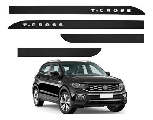 Jogo Friso Lateral Porta Vw T Cross Preto Ninja Cromado 4pçs