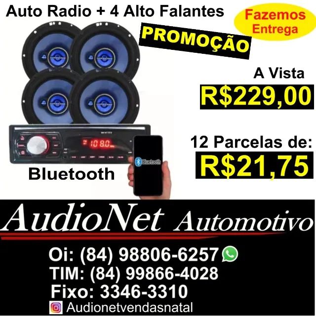 Kit Combo 4 Alto Falantes 6 Polegadas +Auto Rádio Carro Fone Usb Bluetooth
