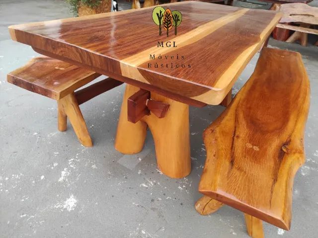 Mesas Rústicas de madeira maciça com bancos para área de lazer  - Foto 4