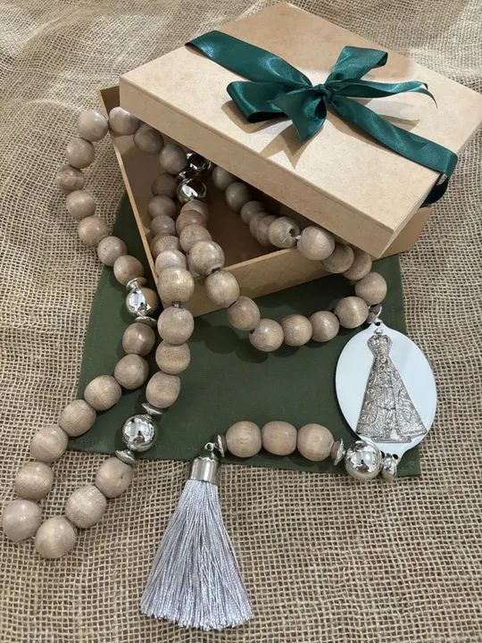 Terço de Mesa - TM 75 - decoração para casa - bolas madeira - religião católica