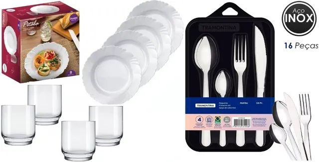 Aparelho de Jantar Pétala branco 8 peças + Faqueiro Malibu Inox 16 Peças Tramontina - Foto 3